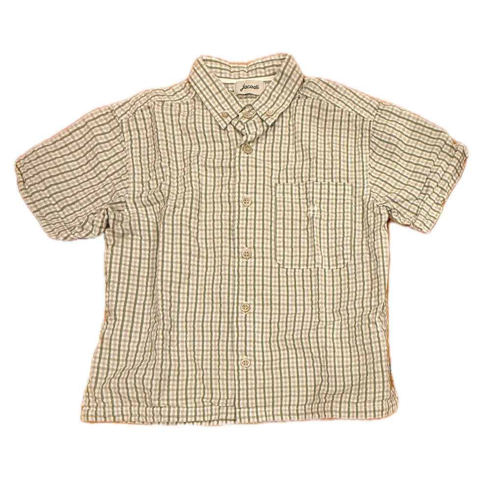 Jacadi Boys Green Plaid Button Down Short Sleeve size: 8 Years